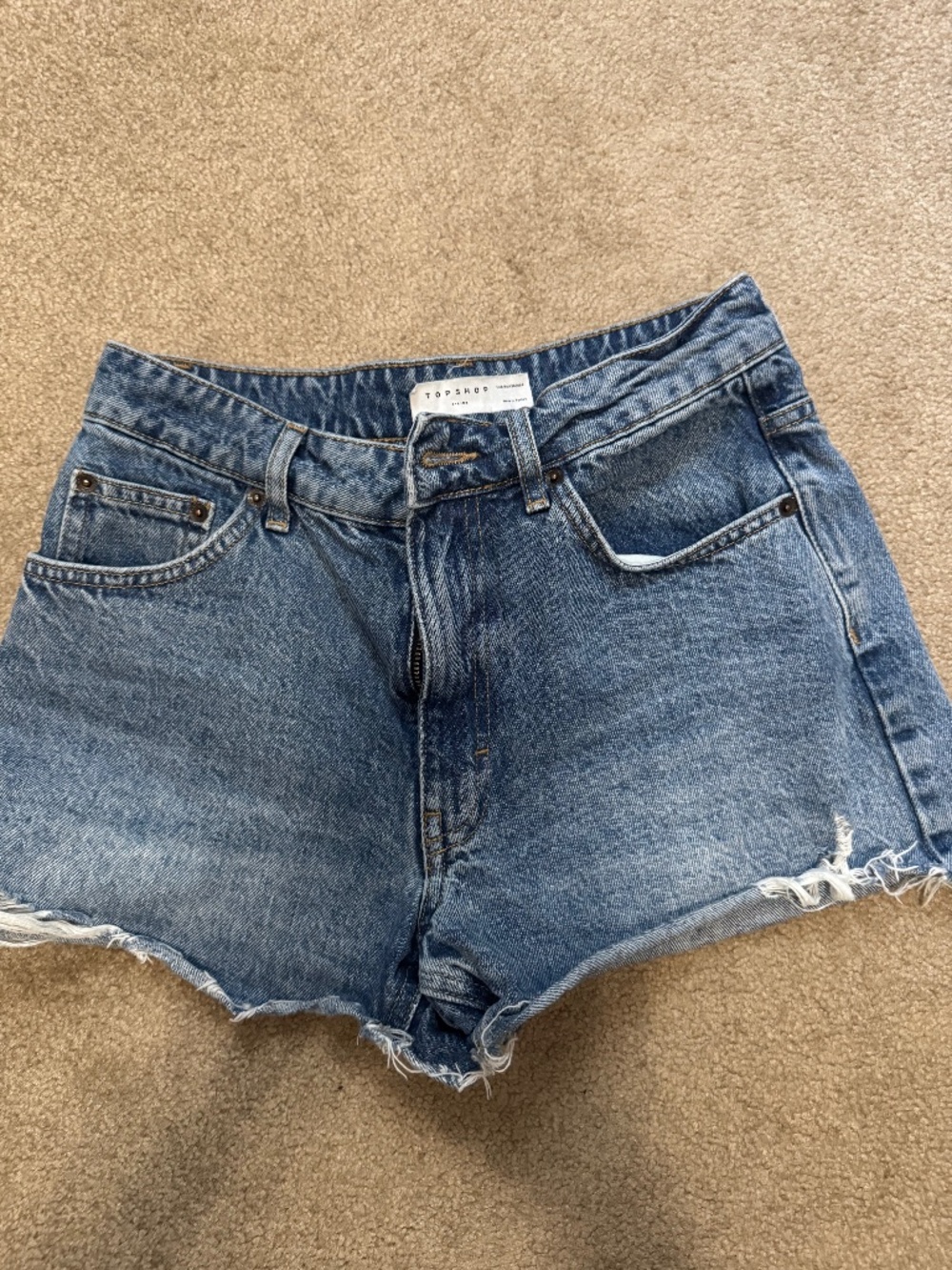 Topshop A-line Denim Raw Hem Shorts
